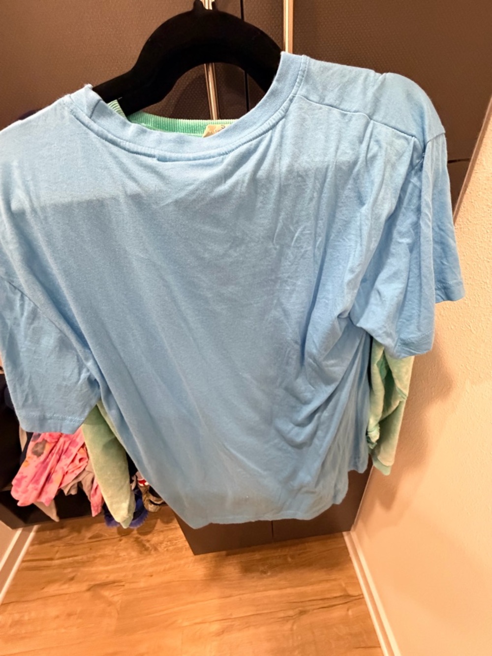 Women Light Blue Short Sleeve Tee with Orange & Green Sequin Heart - Picture 3 of 3